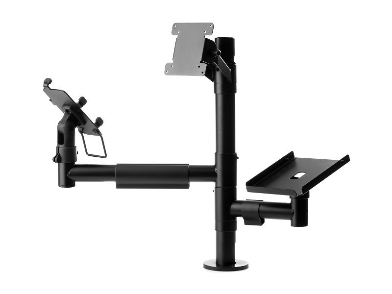Point of sale mount  with a single monitor VESA mount a card payment terminal and printer arms  