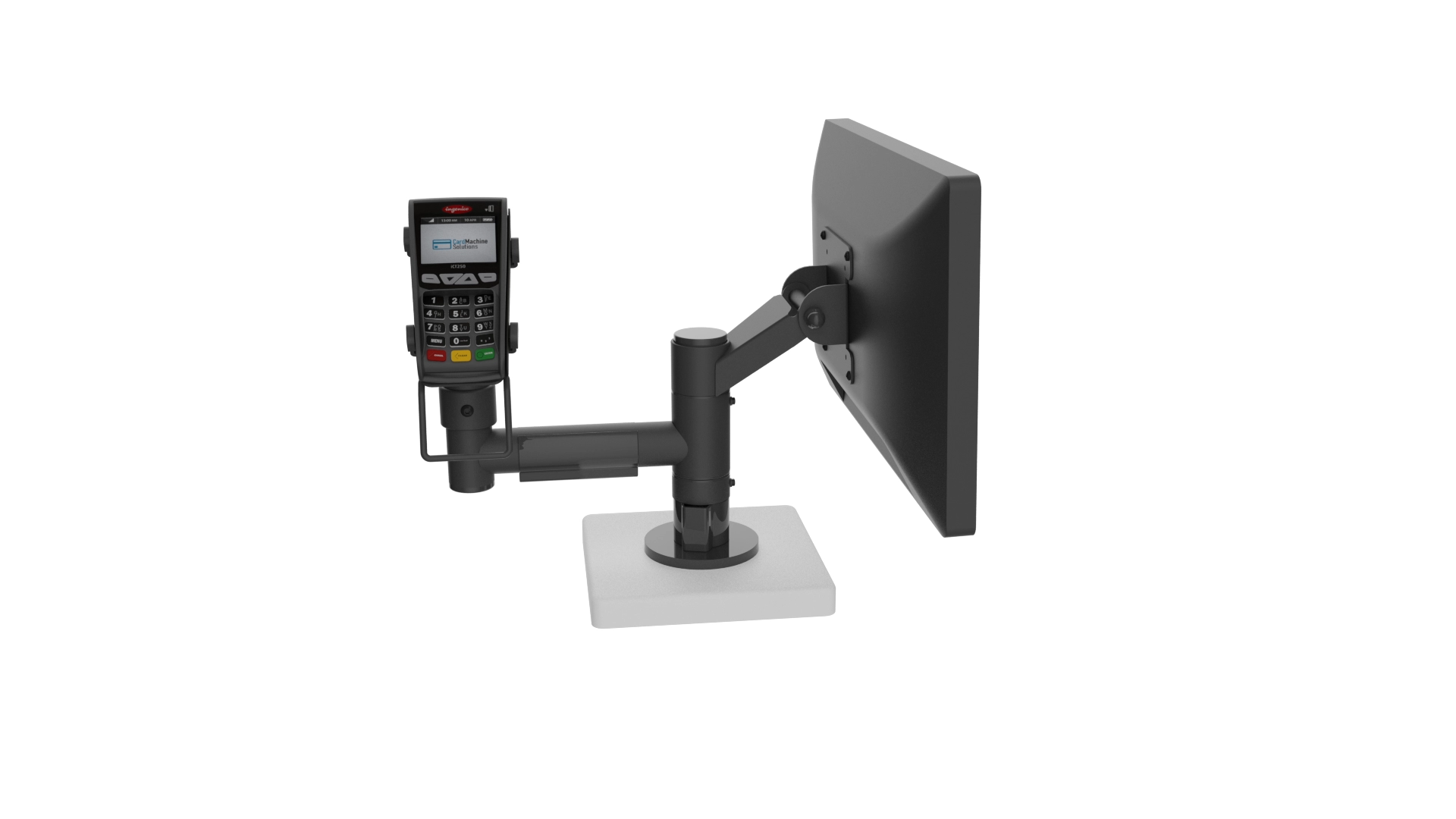 Point of sale mount  with arm and angled VESA holder